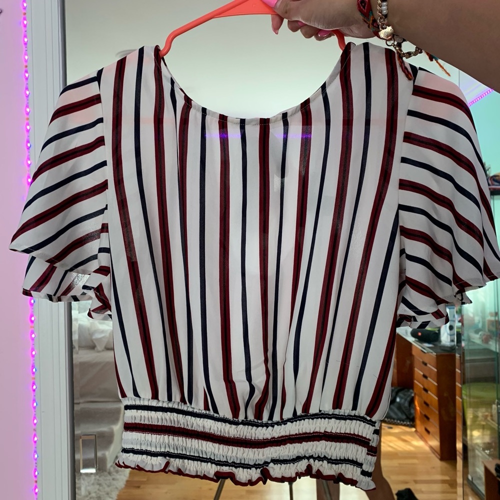 Forever 21 Striped Cropped Top with Eyelet Back